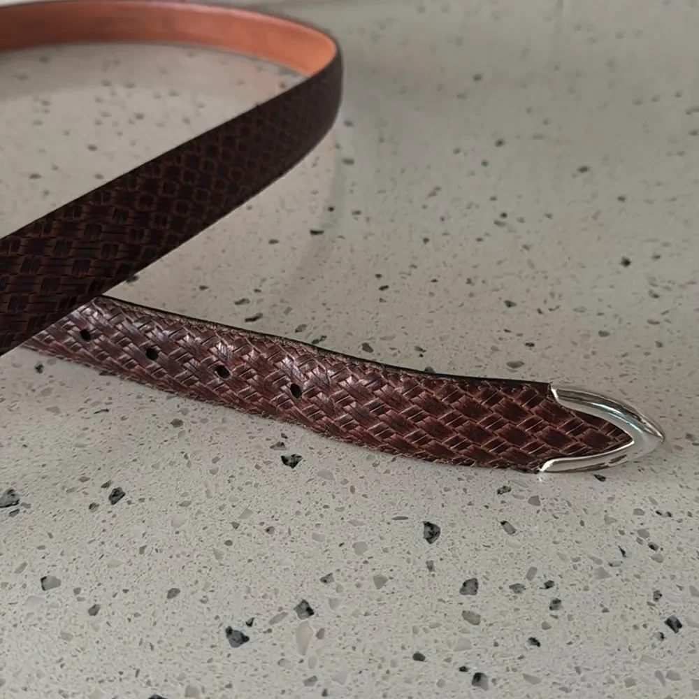 Allen Edmonds Men's Size 44 Brown/Tan Classic Genuine Leather Belt Made In USA